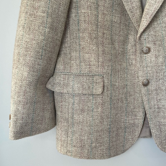 Vintage Harris Tweed Wool Blazer Jacket Size 40 Beige Pastel Pinstripes 70s 80s - Picture 2 of 9